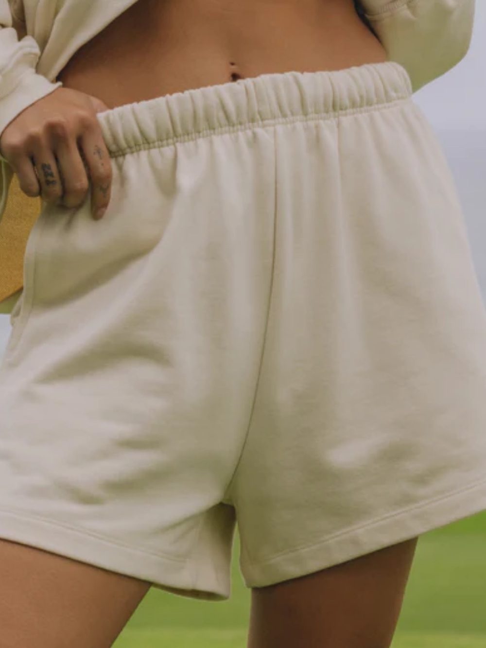 Daily Drills Cropped Sleeve Crewneck Top and shorts in cream - Picture 2 of 4
